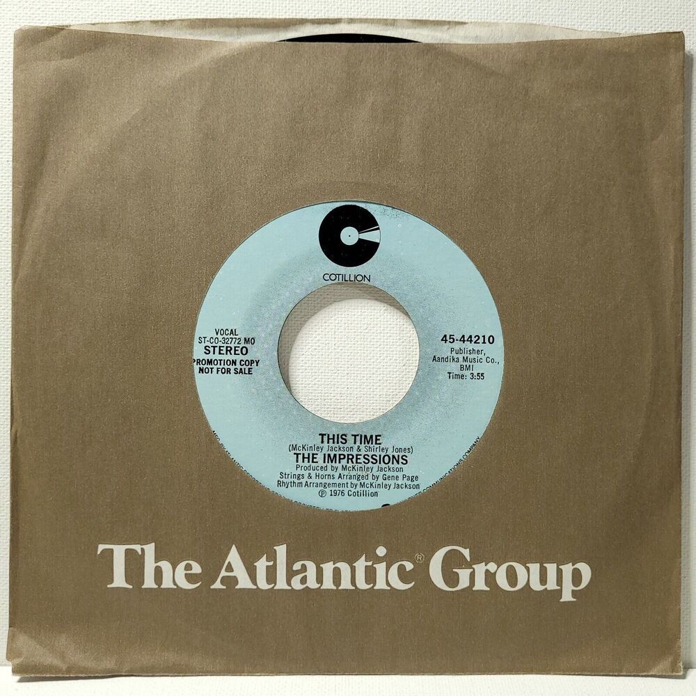 The Impressions Promo 45 This Time (Mono) / Stereo on Cotillion M- Soul